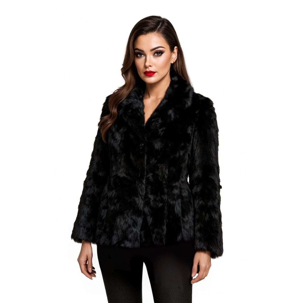 Opera Black Genuine Rabbit Fur Vintage Teddy Coat